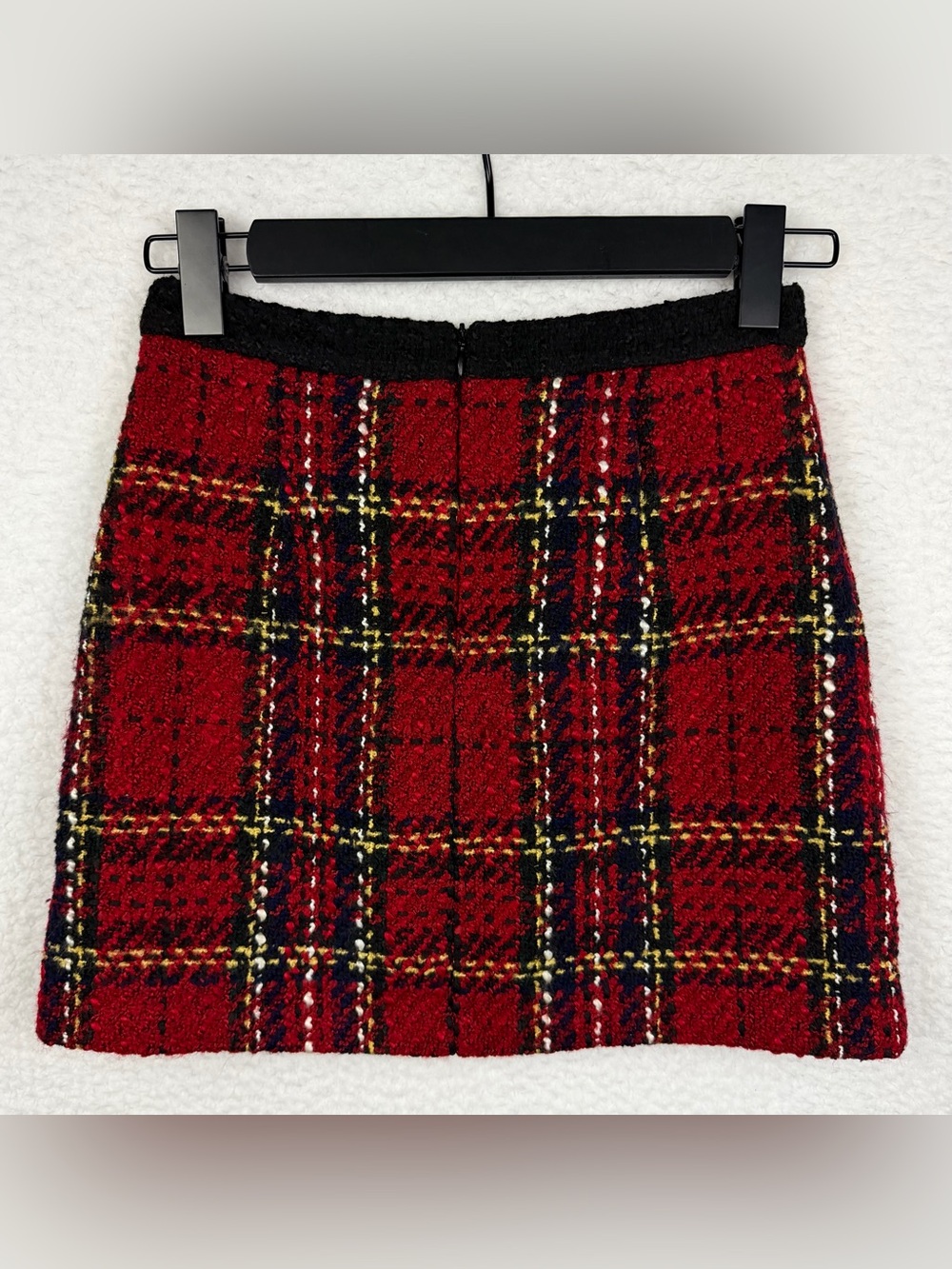 ZARA • Red/Black Tartan Plaid Tweed Mini Skirt, XS - Picture 11 of 16